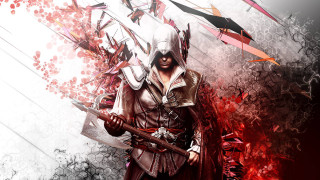 Man white mask sword red - game art free wallpaper