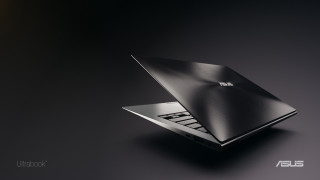 Laptop table black background yellow - product photo free wallpaper