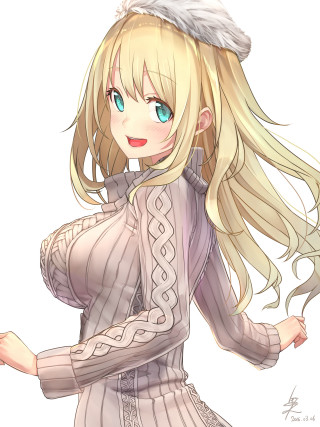 Blonde woman long hair fur - computer art free wallpaper