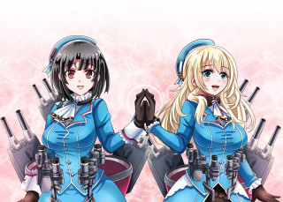 Anime characters blue outfits guns - two anime character free wallpaper