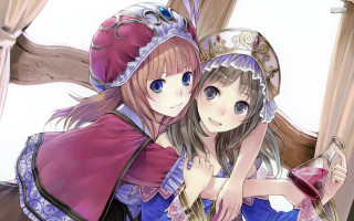 Anime girls hugging wine glass - dürer free wallpaper