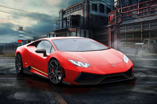 Red sports car night cityscape 4 - a cloudy sky behind free wallpaper
