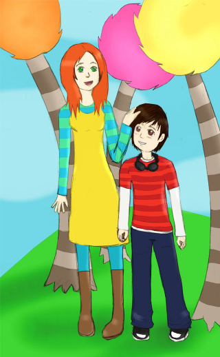 Boy girl tree pink yellow - ball free wallpaper
