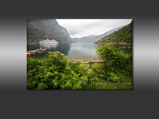 Boat bay mountains trees cloudy - bernt tunold free wallpaper