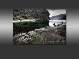 Man lake two bikes person - bernt tunold free wallpaper