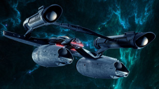 Spaceship floating galaxy red light - a black light free wallpaper