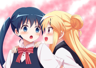 Anime girls ponytails bow ties - their free wallpaper