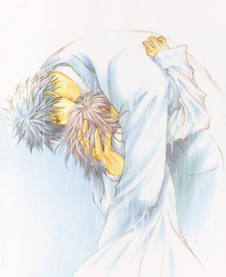 Man yellow shirt white coat - sōsaku hanga free wallpaper