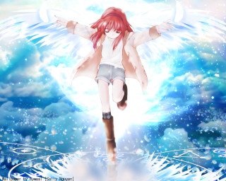 Red haired girl wings astral - the sky free wallpaper