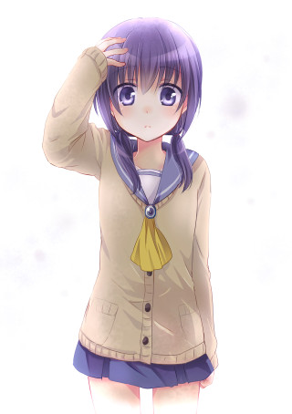Girl purple hair yellow scarf - the snow free wallpaper