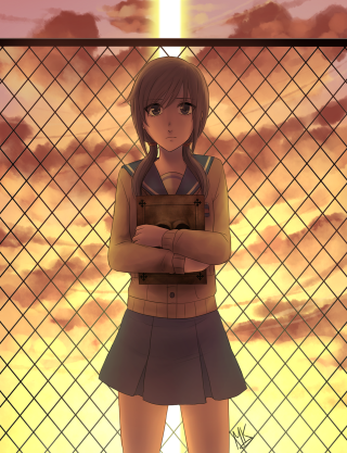 Girl fence arms crossed sunset - chizuko yoshida free wallpaper