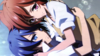 Anime couple hugging clouds blue - a poster free wallpaper