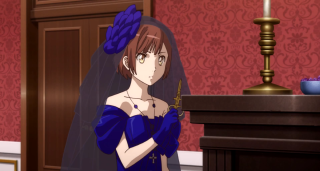 Woman blue dress knife red - kyoto animation free wallpaper for desktop
