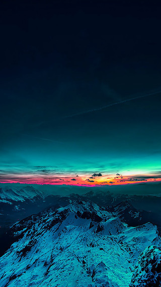 Mountain clouds sunset plane flying - mystical color free wallpaper