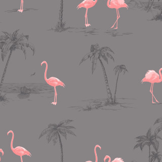 Flamingos beach palm trees kitsch - bird free wallpaper