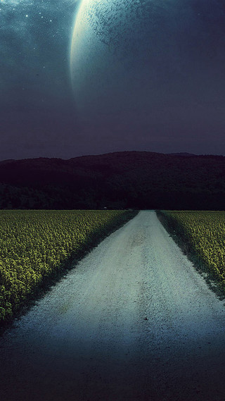 Road field moon sky distant - a road free wallpaper