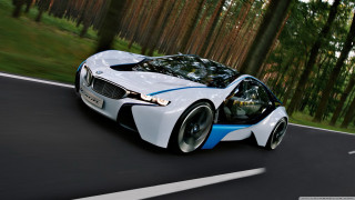 White blue car road forest - car free wallpaper