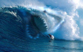 Man riding wave surfboard ocean 17 - matte painting free wallpaper
