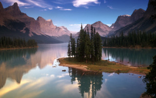 Lake mountains trees island nature - a small island in the middle of it free wallpaper