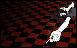 Woman long hair lying checkered - floor free wallpaper