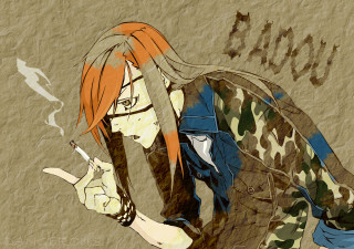 Orange hair smoking cigarette camouflage - analytical art free wallpaper