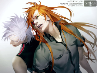 Man orange hair white feathered - orange free wallpaper