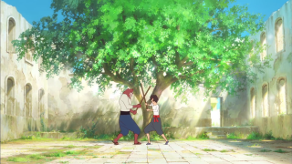 Couple people tree courtyard stone - ufotable free wallpaper
