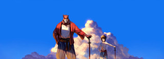Man giant statue goat head - a painting of a man free wallpaper