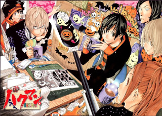 Halloween decorated table group people - a group of people sitting free wallpaper