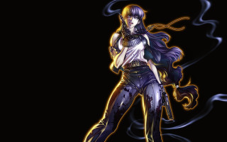 Woman gun smoke blue hair - cel free wallpaper for desktop