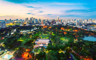 City skyline lake trees bridge - regionalism free wallpaper for desktop