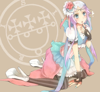 Girl long hair flower sitting - superflat free wallpaper