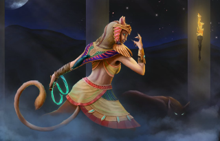 Egyptian woman fire stick cat - her hand and a cat free wallpaper