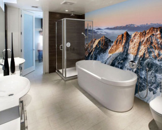 Bathroom mural mountains tub interior - a bathroom free wallpaper
