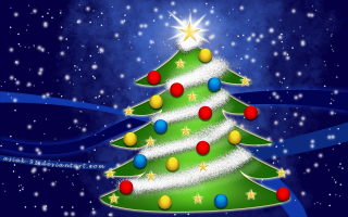 Christmas tree star blue background 2 - naive art free wallpaper for desktop