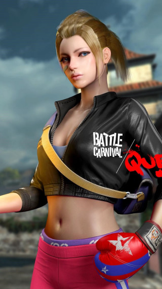 Woman leatherjacket pinkshorts boxingglove blondeblue - free gaming wallpaper