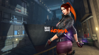 Woman red hair leather jacket - a skateboard free wallpaper