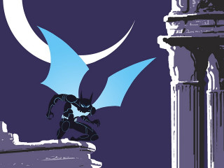 Batman standing ledged bat flying - a batman free wallpaper