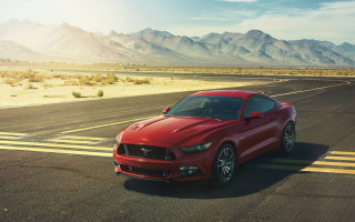 Red mustang desert road mountains 2 - a red mustang mustang free wallpaper