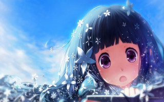 Girl blue eyes holding book - a book in her hands free wallpaper
