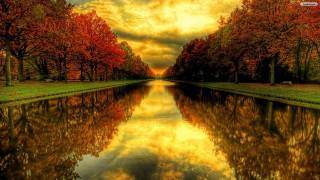 River trees sky clouds nature 2 - the bank free wallpaper