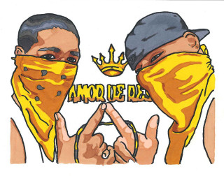Two people yellow scarves covering - afraid free wallpaper