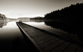 Dock lake forest hillside trees - a long dock free wallpaper