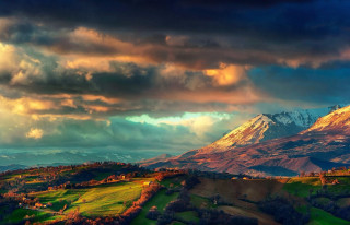 Mountain snow capped clouds sky - mountain in the background free wallpaper