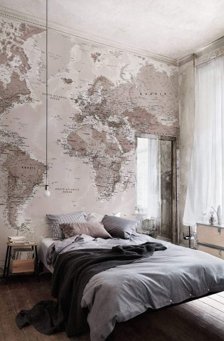 Bedroom map bed gray comforter - free landscape wallpaper