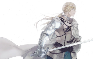 Artoria pendragon blonde braid sword - a white outfit holding free wallpaper