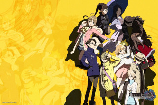Anime characters yellow background black 3 - orphism free wallpaper
