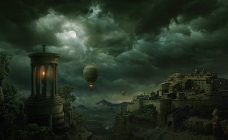 Dark landscape hot air balloon - a hot air balloon free wallpaper