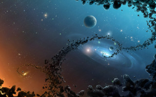 Planets blue sky stars spiral - a distant star in the background free wallpaper