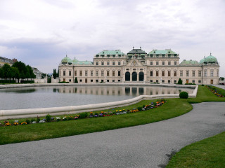 Large building pond walkway leading - a walkway free wallpaper